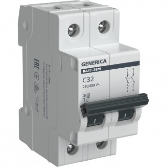 Автоматический выключатель IEK ВА47-29М 2P 32А 4,5кА C GENERICA Автоматический выключатель IEK ВА47-29М 2P 32А 4,5кА C GENERICA
