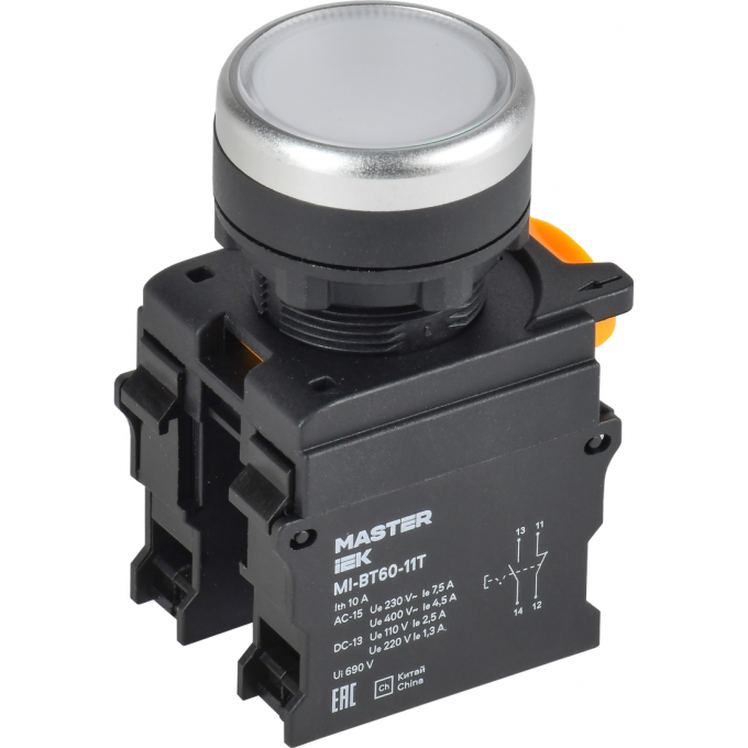 Кнопка с фиксацией IEK MASTER MI-BT60-11T-3-21-K01 d=22мм 1NO+1NC белая MI-BT60-11T-3-21-K001