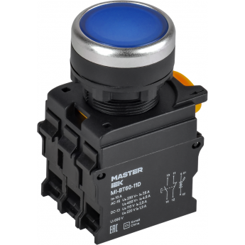 Кнопка с подсветкой IEK MASTER MI-BT60-11D-3-12-K07 d=22мм 1NO+1NC синяя
