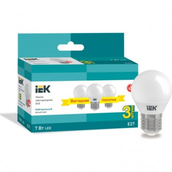 Лампа светодиодная IEK G45 шар 7Вт 230В 4000К E27 (3шт/упак) - LLE-G45-07-230-40-E27-3 Лампа светодиодная IEK G45 шар 7Вт 230В 4000К E27 (3шт/упак) - LLE-G45-07-230-40-E27-3