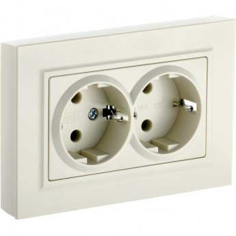 Розетка 2-местная с заземлением без защитных шторок IEK BRITE 16А в сборе РС12-3-БрКр бежевый - BR-R21-16-K10-F Розетка 2-местная с заземлением без защитных шторок IEK BRITE 16А в сборе РС12-3-БрКр бежевый - BR-R21-16-K10-F