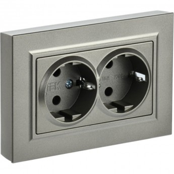 Розетка 2-местная с заземлением без защитных шторок IEK BRITE 16А в сборе РС12-3-БрШ шампань - BR-R21-16-K37-F Розетка 2-местная с заземлением без защитных шторок IEK BRITE 16А в сборе РС12-3-БрШ шампань - BR-R21-16-K37-F