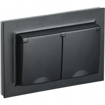 Розетка 2-местная с заземлением с защитными шторками и крышкой 16А в сборе IP44 РСбш12-3-44-БрЧ черный IEK BRITE BR-R26-16-44-K02-F