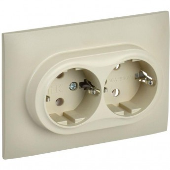 Розетка 2-постовая IEK SKANDY SK-R08B 16А с заземлением/без шторок, в сборе, бежевый SK-R21-16-K10-F