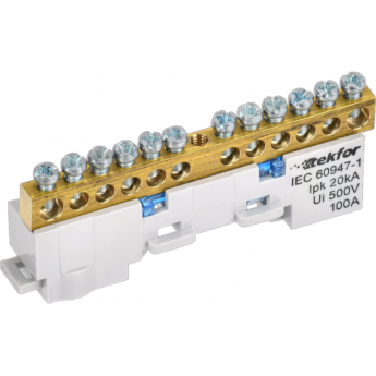 Шина нулевая N TEKFOR IEK TF-NN10-12-KL-K07 изолированная на универсальном держателе 6х9-12-С