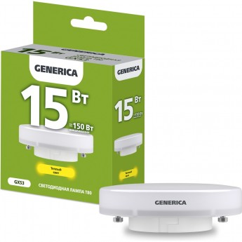 Светодиодная лампа IEK GENERICA T80 таблетка 15Вт 230В 3000К GX53 Светодиодная лампа IEK GENERICA T80 таблетка 15Вт 230В 3000К GX53